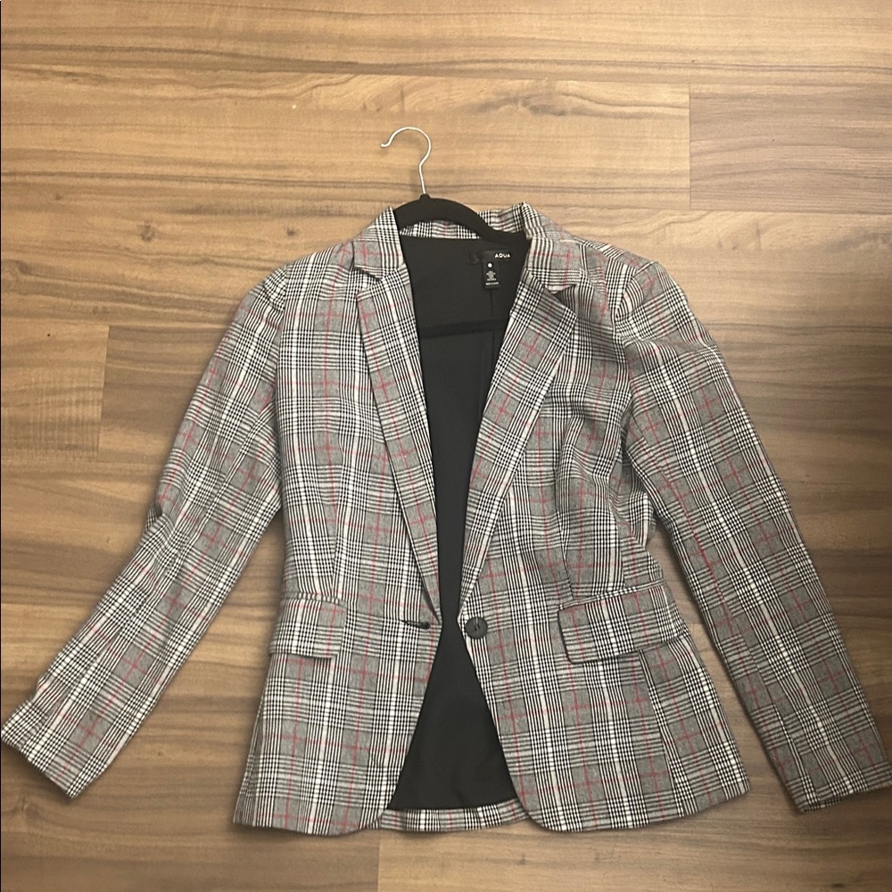 Plaid Blazer with Red and Black Accents
